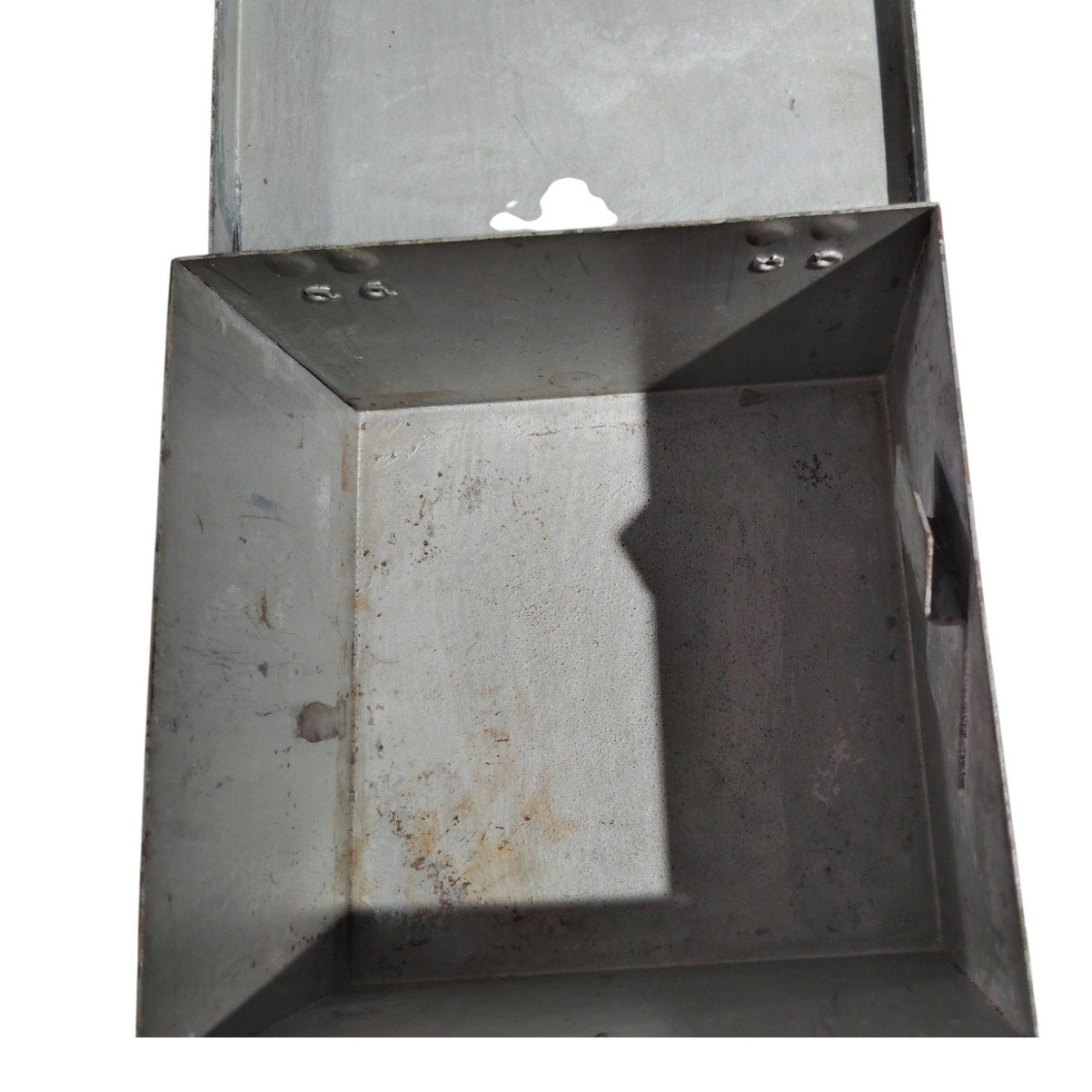 Vintage Galvanized Steel Box – Swing Clip Closure, 5-3/8" Square Industrial Storage