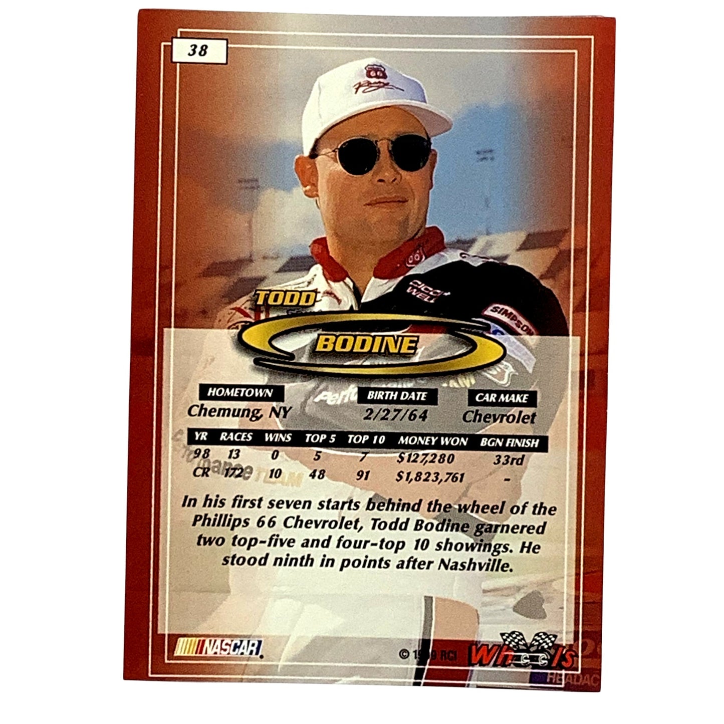 Todd Bodine, Sponsor: Phillips 66, Card 38 1999 Wheels NASCAR Winston Cup, NM+