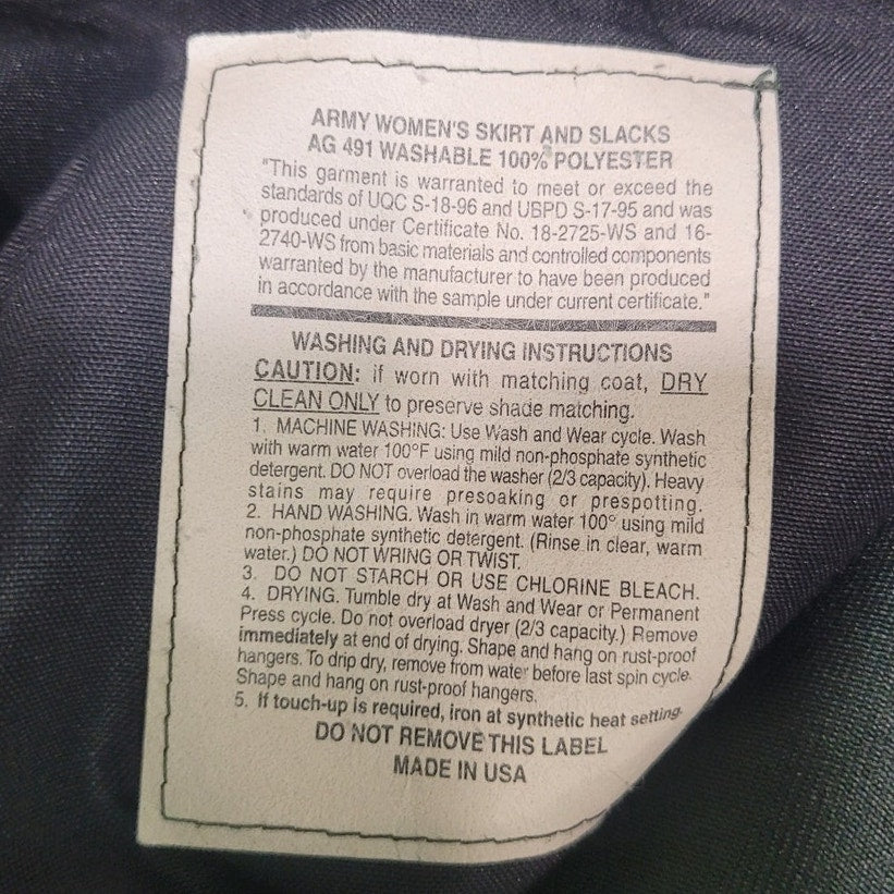 Army Green Shade 491 Women’s Uniform Pants - Size 28x28 - Poly/Wool- Made in USA