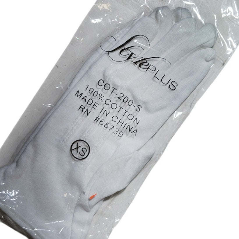 StylePlus White Cotton Gloves – Slip-On, Size X-Small, COT-200-XS