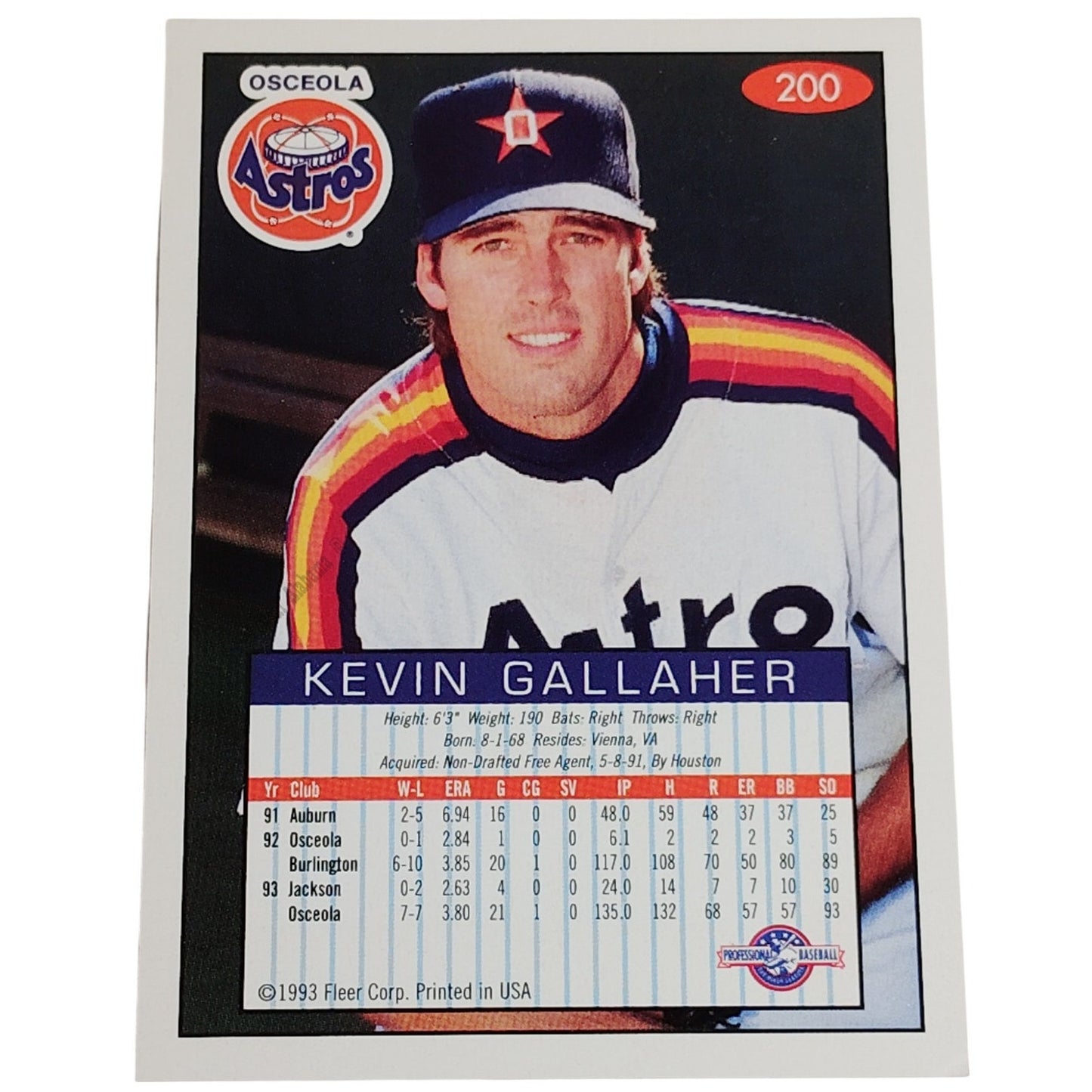 Kevin Gallaher, Osceola Astros, No. 200, 93-94 Fleer Excel Minor Leagues