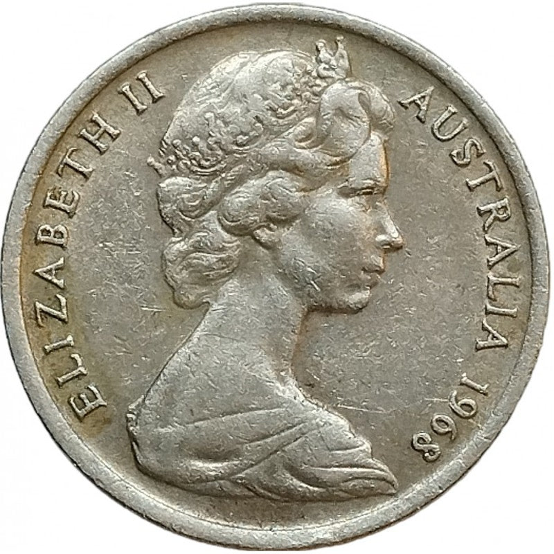 Australia 5 Cents, 1968, Queen Elizabeth II, Reverse: Short-Beaked Echidna