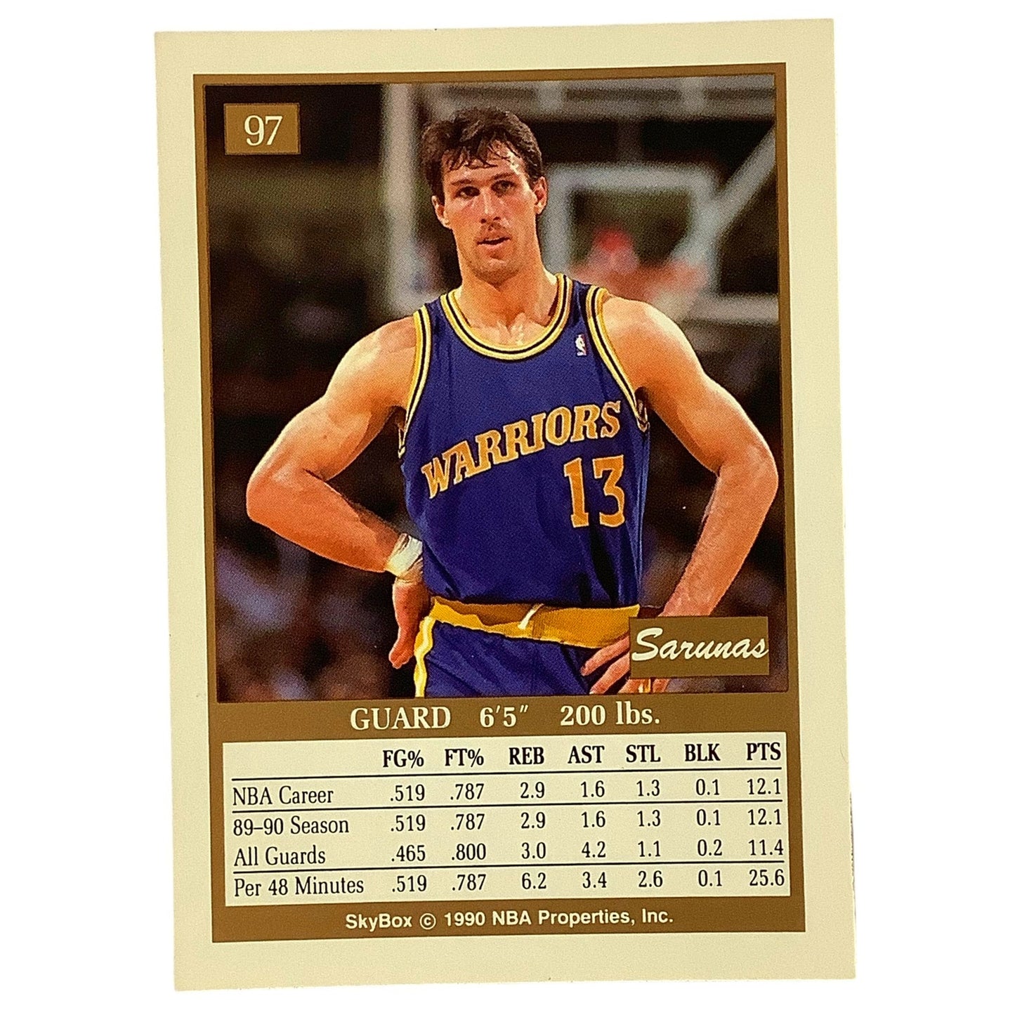 Sarunas Marciulionis, Card #97, Golden State Warriors, 1990 NBA Skybox NM+