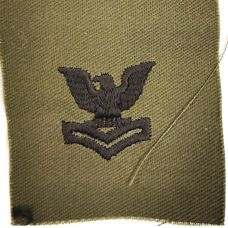 US Navy PO2 E‑5 Subdued Collar Devices ODG 4" × 2‑1/8" Sew‑On Pair