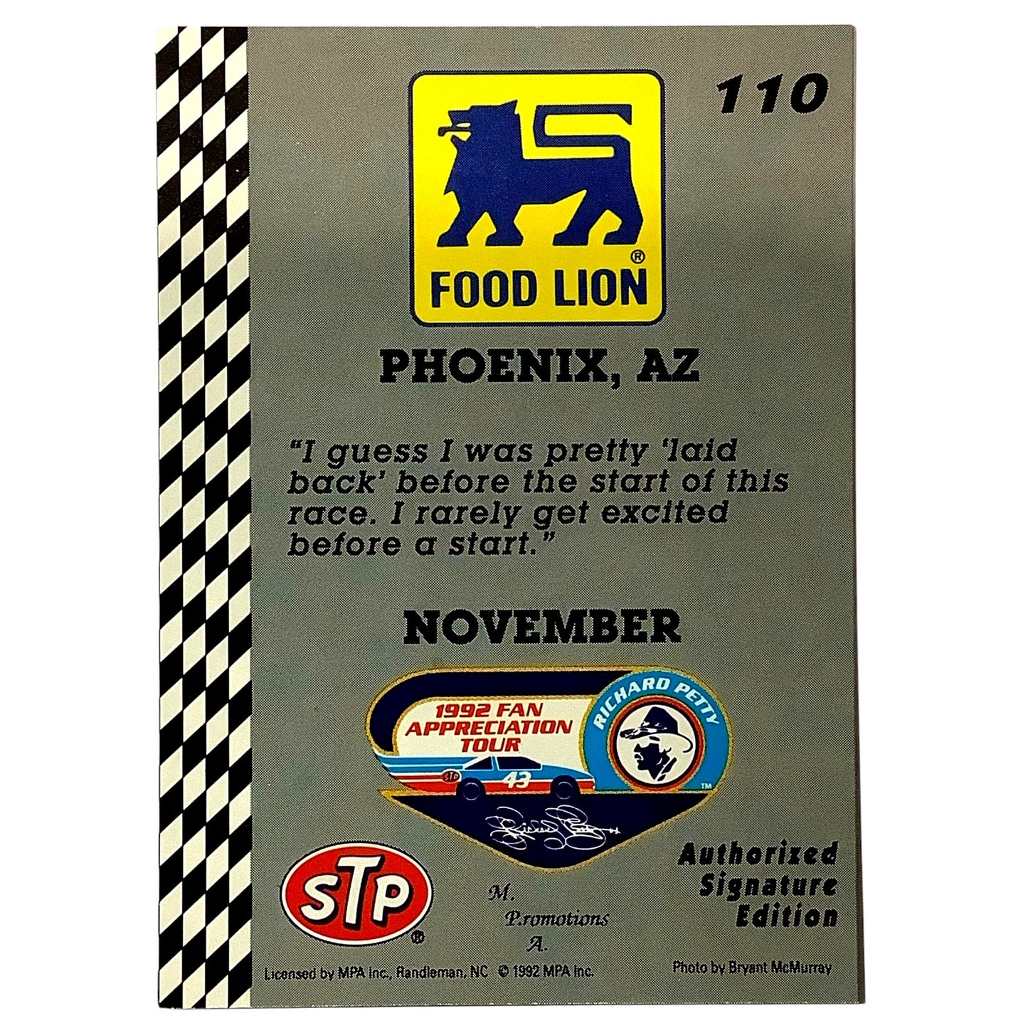 1992 Richard Petty Fan Appreciation, NOV in Phoenix AZ, Food Lion STP MPA #110