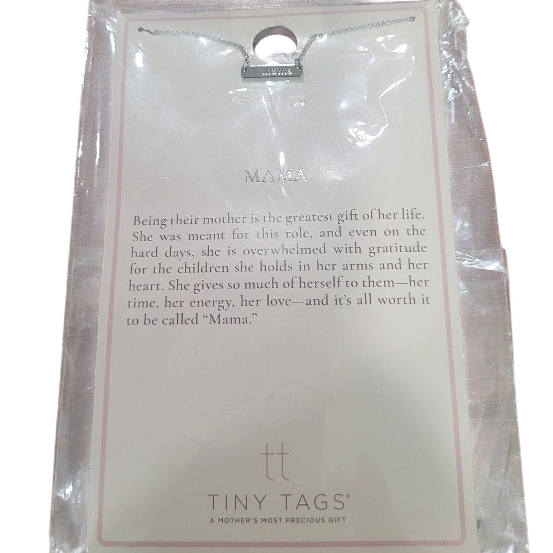 Tiny Tags Silver Plated Mama Bar Chain Necklace - Silver