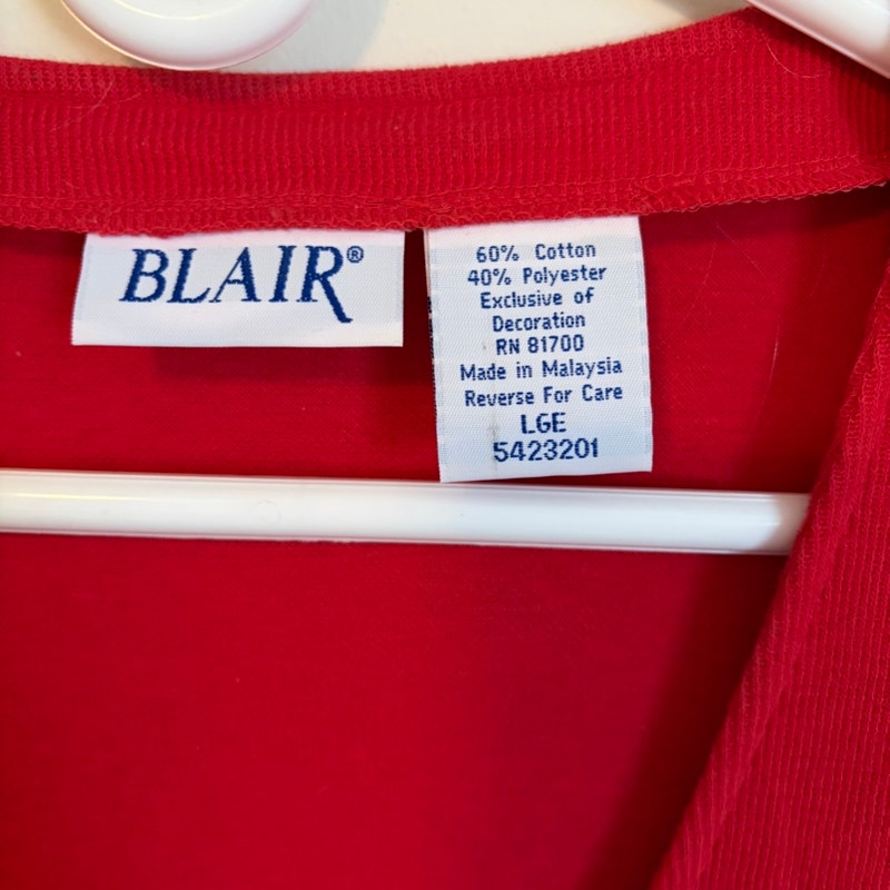 Orvis 100% Silk Blue Top & Blair Red Embroidered Cardigan 2-Piece Set L