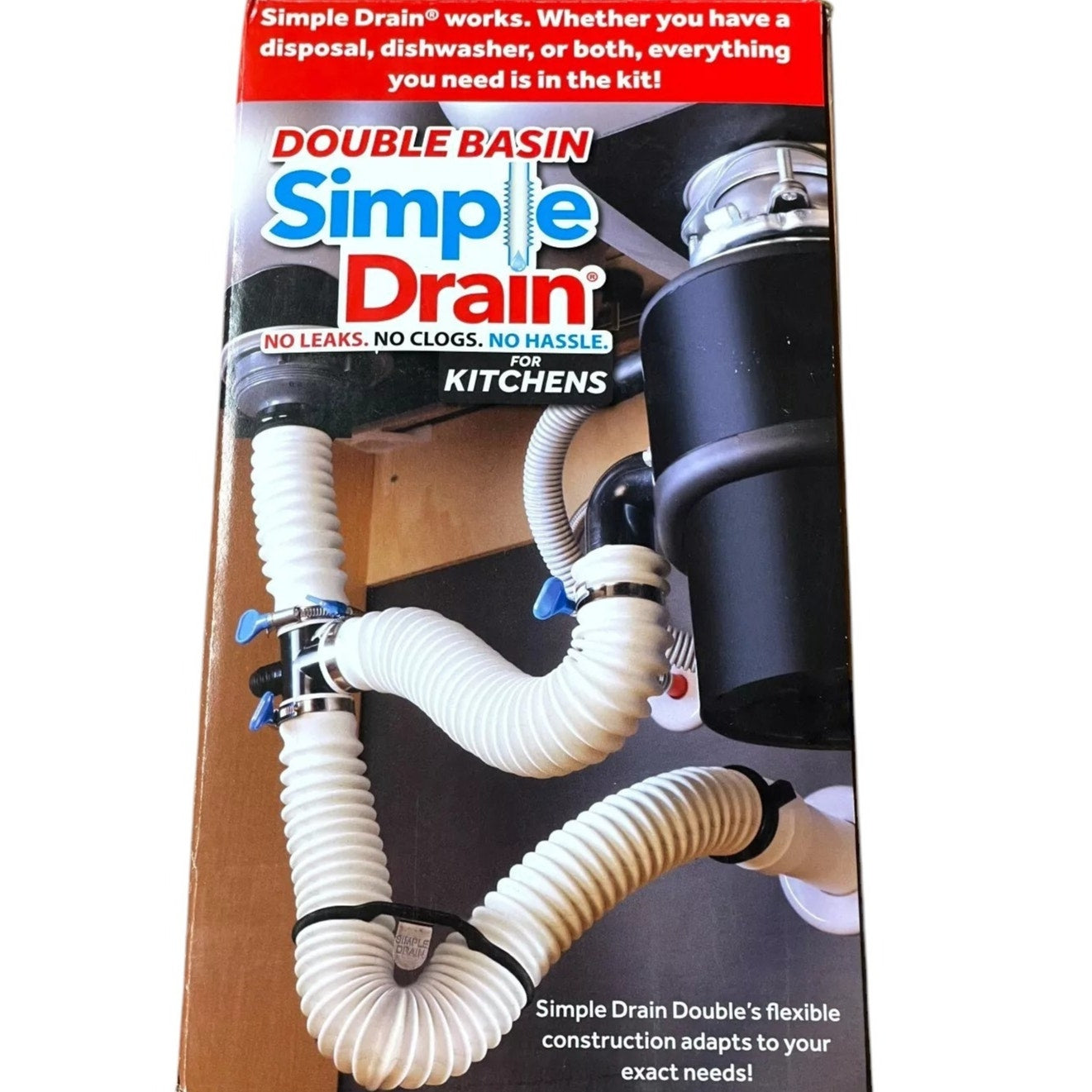 SIMPLE DRAIN 1.5" White Rubber Threaded All-in-One Drain Kit for Double Basin