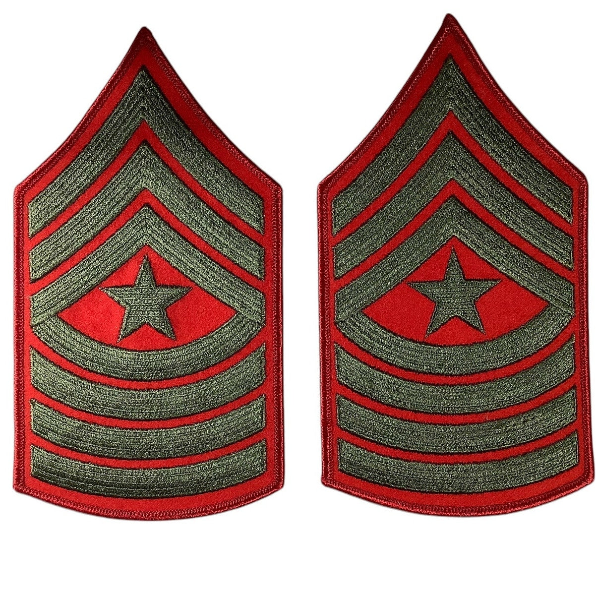 1 Set US Marine Corps Sergeant Major, Green/Red Embroidered, 6-5/8"H x 3-5/8"W