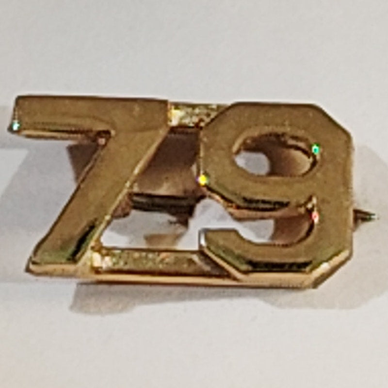 Early/Mid 1900s Brass C-Clasp "79" Collar Devices 3/8"H Hat / Lapel Pins Set