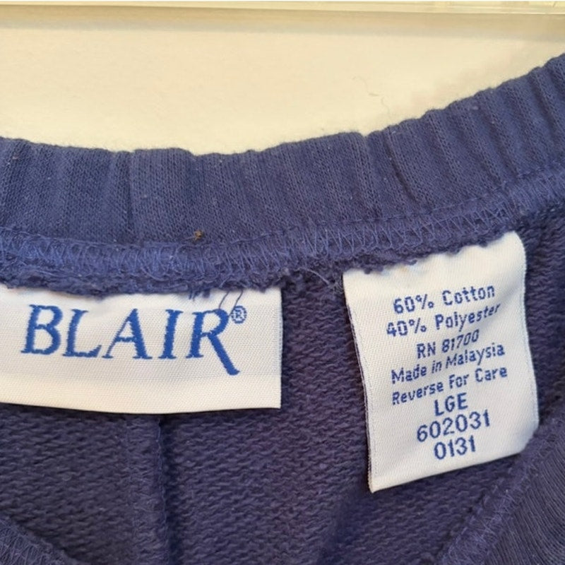 Blair Women's L Pink & Navy 3PC Floral Embroidered Sweat Set Cotton Blend