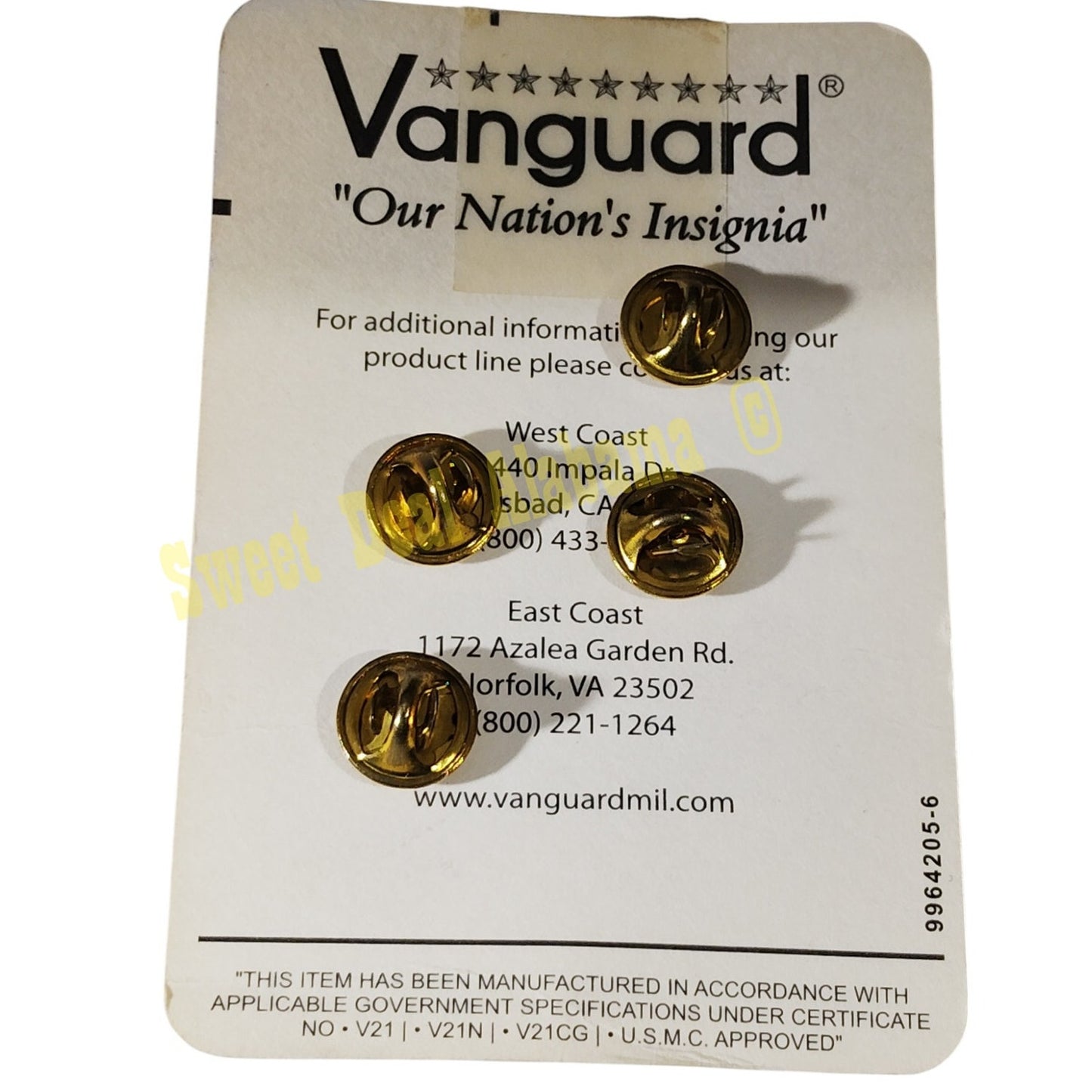 Vanguard Collar Device Pin Set: Gunner, 1-1/4"H x 1"W, Subdued Black, Hat Pin