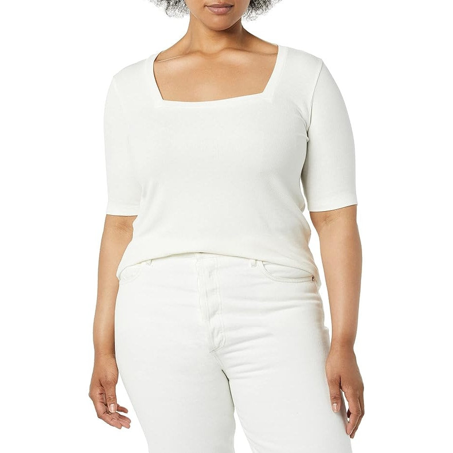 Aware Modal Ribbed Elbow Sleeve Square Neck T-Shirt, Ivory, 6XL 6-XL, XXXXXXL