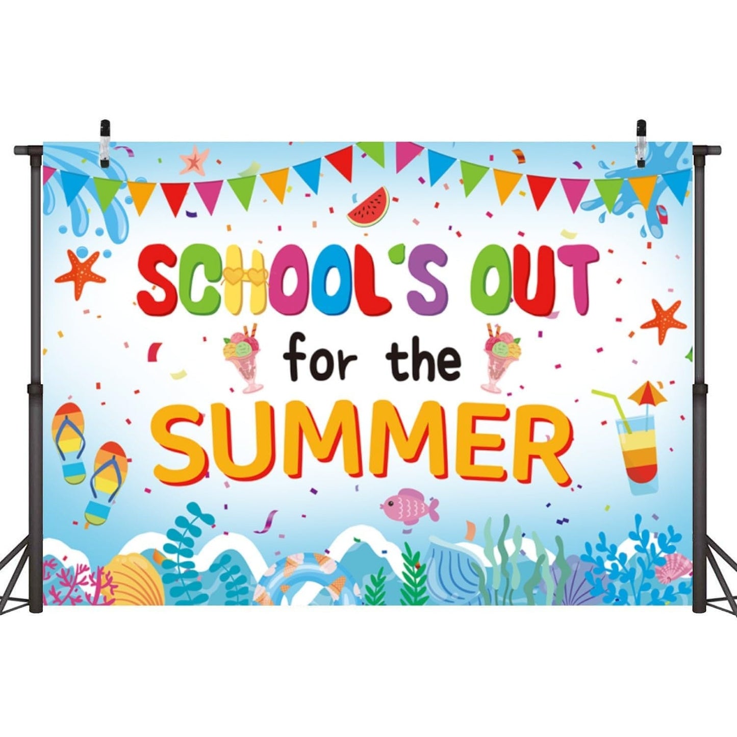 School's Out for The Summer Backdrop – 7 x 5 FT. End of School Year Party Banner