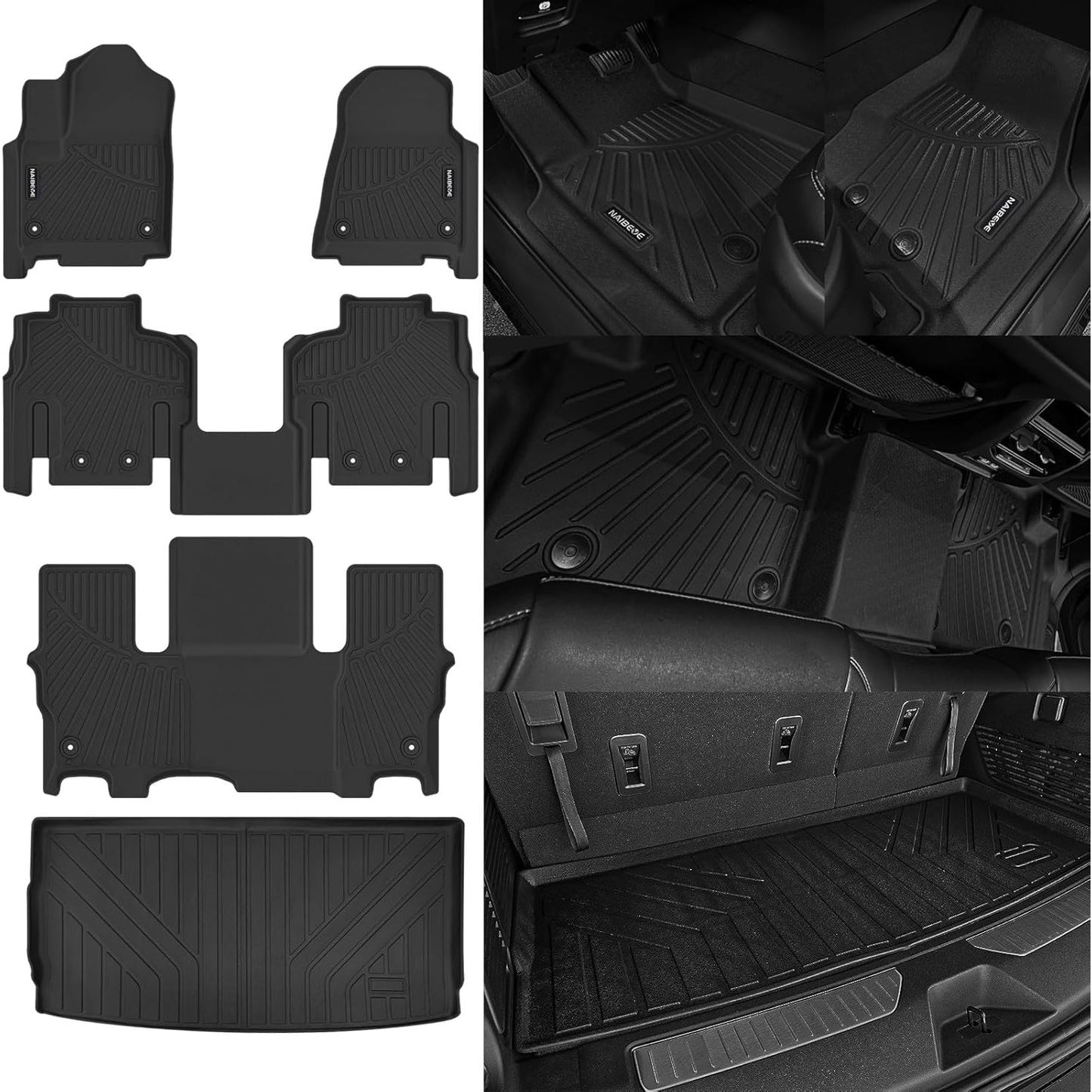 Floor Mats for Jeep Wagoneer 7-Seater (2022–2025) – All-Weather Liners + Cargo Mat Behind 3rd Row