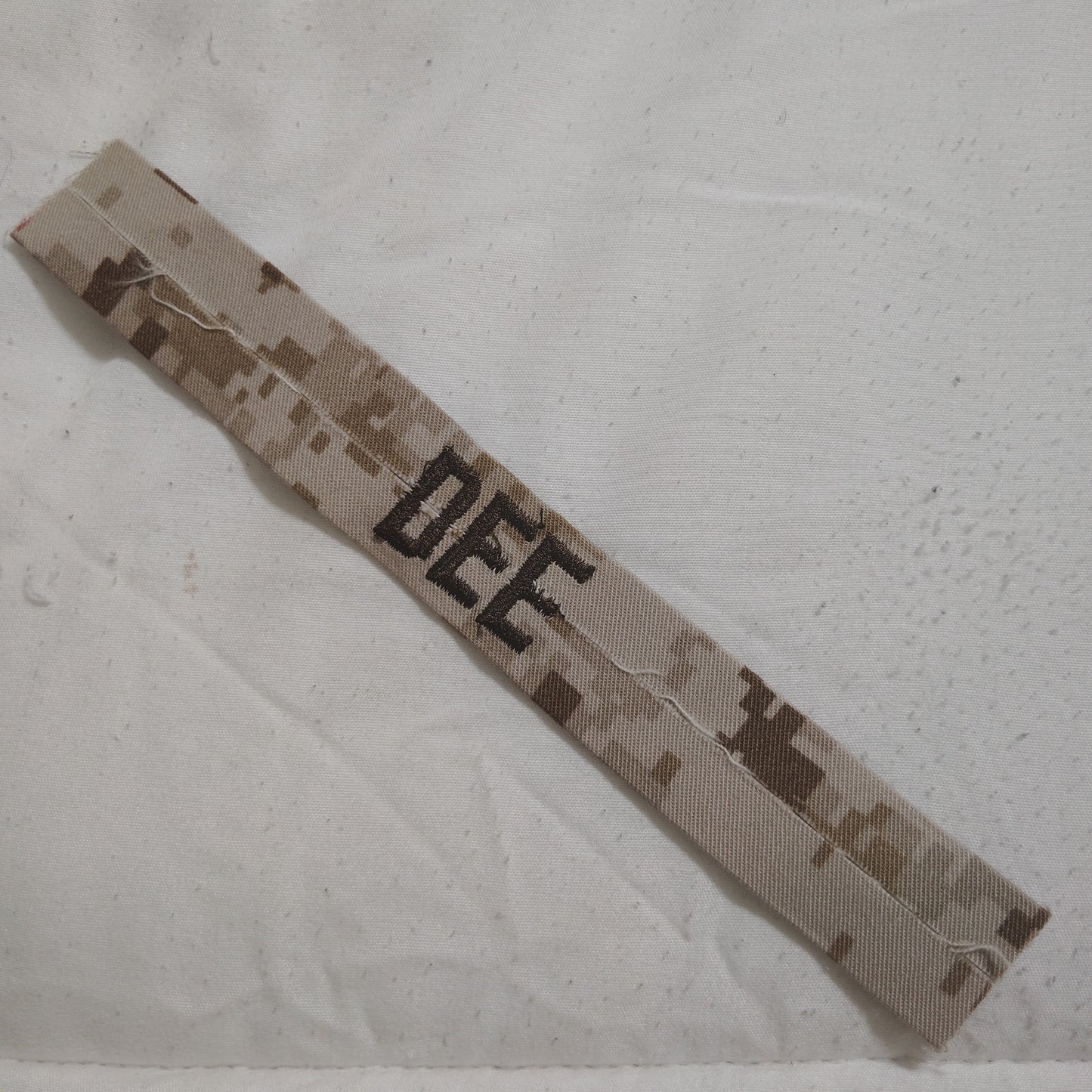 Name Tape “DEE” – Desert MARPAT – 7.75" × 1" TE Sew‑On – Novelty Sew-On Patch