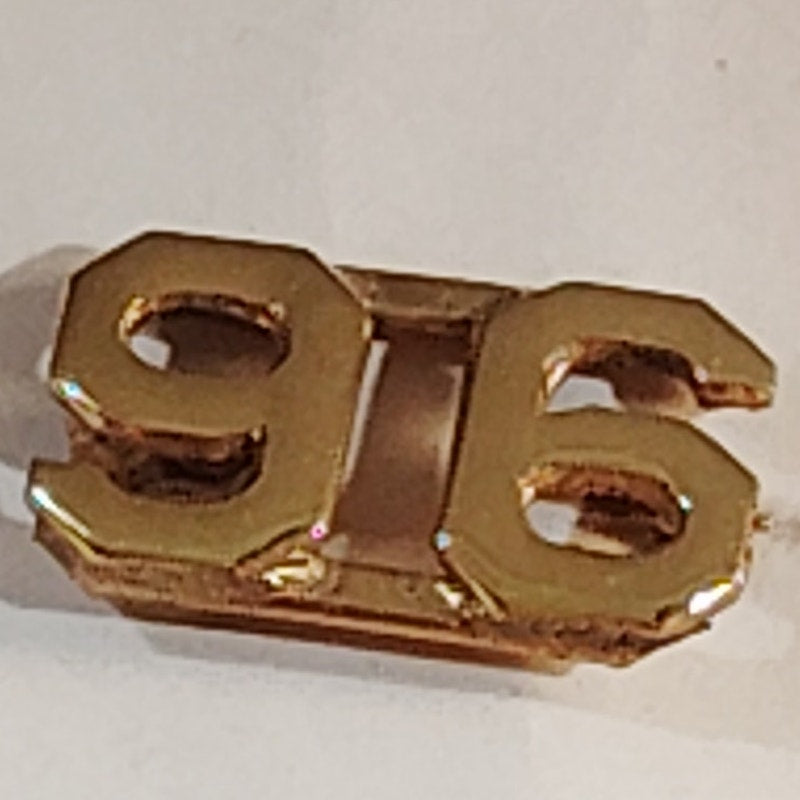 Early/Mid 1900s Brass C-Clasp "96" Collar Devices 3/8"H Hat / Lapel Pins Set