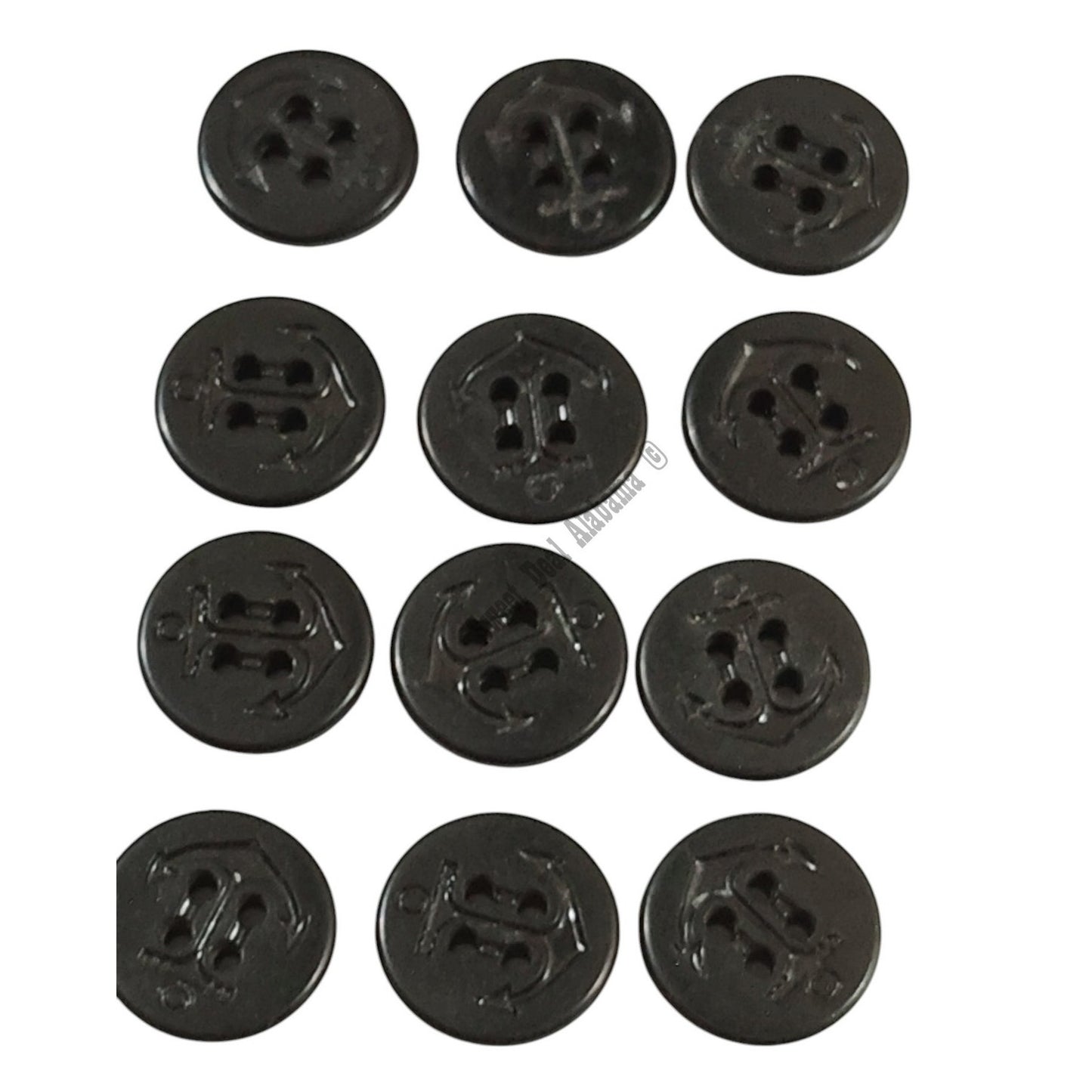 12 Black 4-Hole Navy Anchor 27 Ligne (5/8"D) Peacoat Replacement Buttons