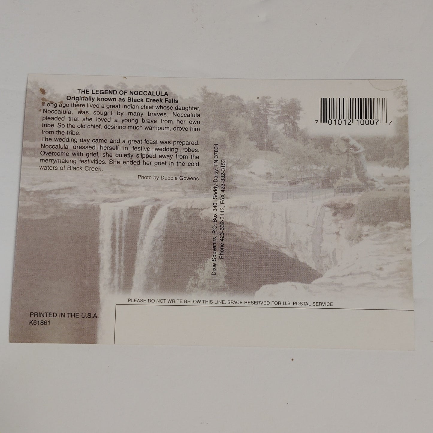 VTG Noccalula Falls Gadsden AL Postcard Legend of Noccalula Debbie Gowens NOS
