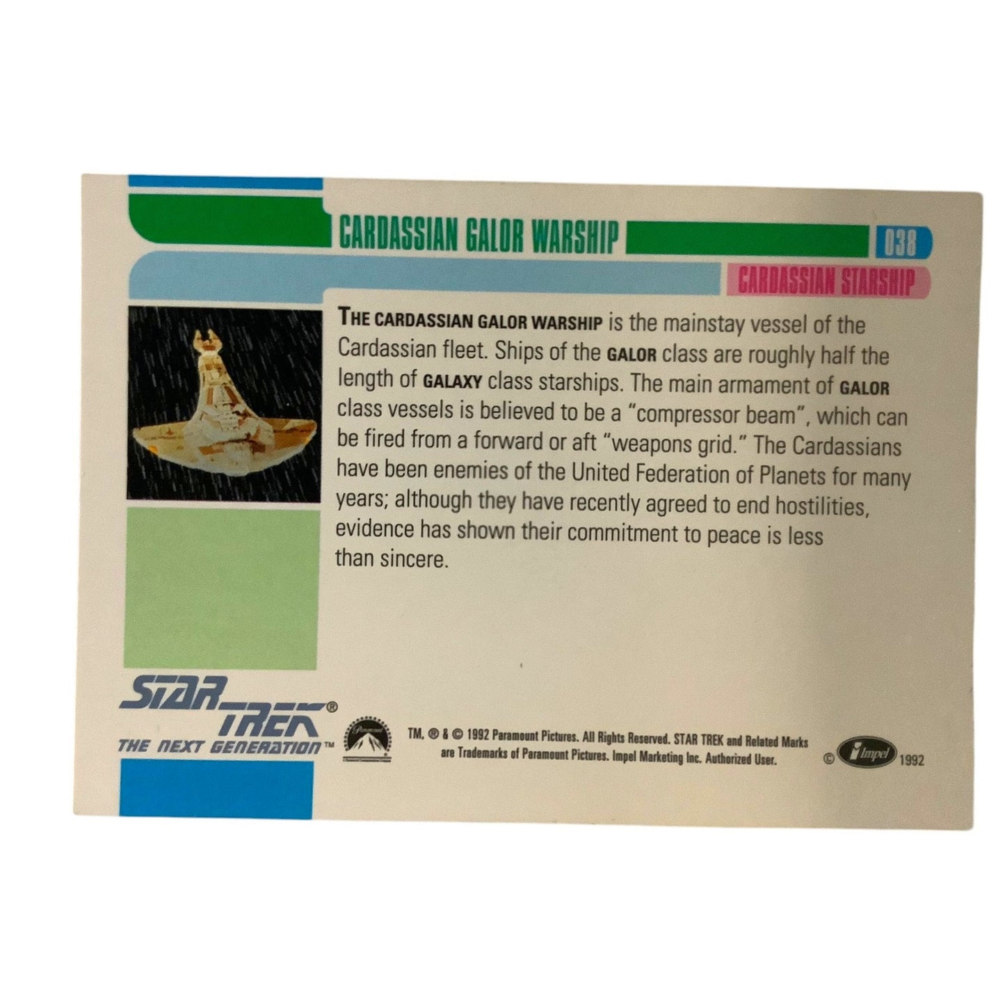 Cardassian Galor Warship, Star Trek, The Next Generation, 1992, Impel Card #038