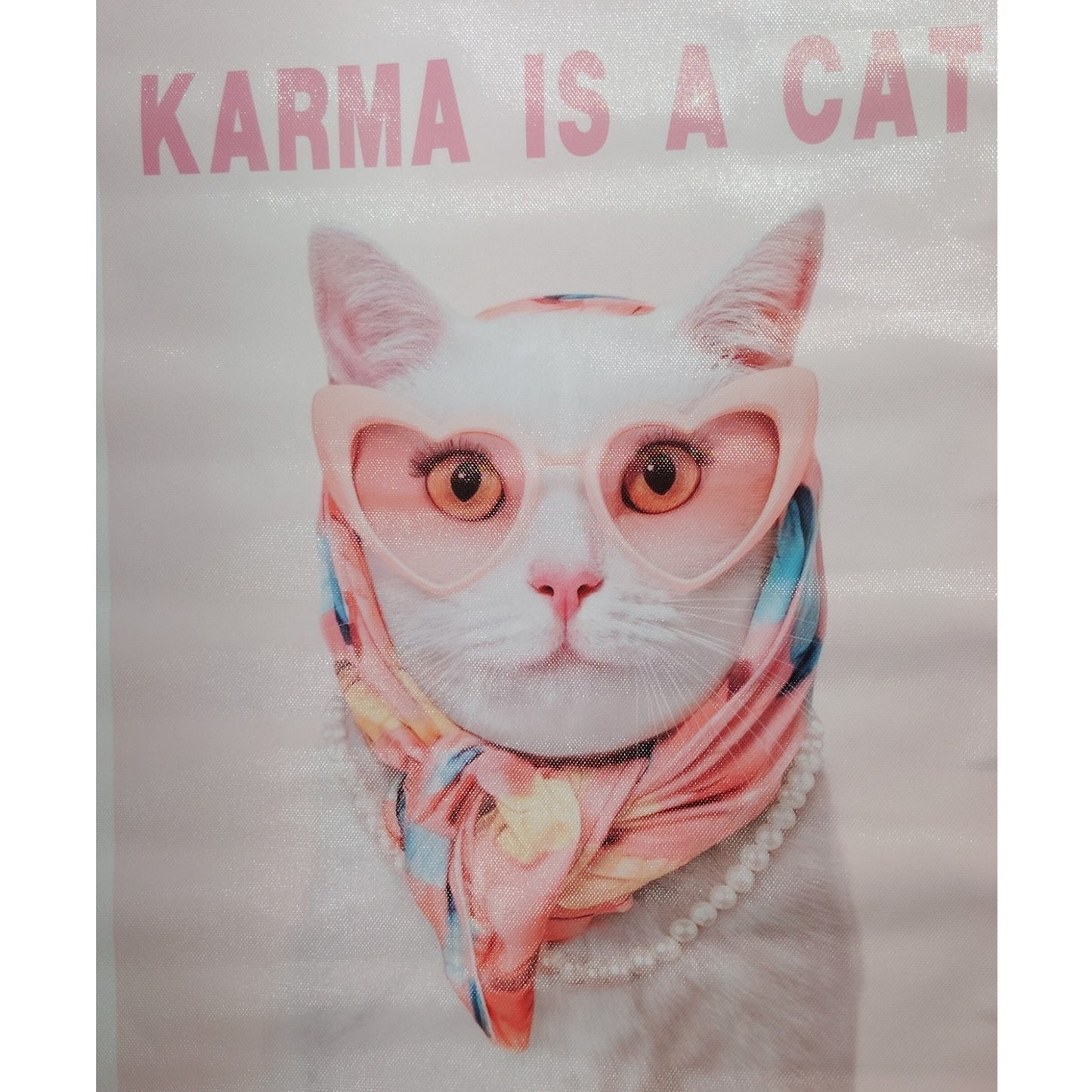 Karma Is a Cat Canvas Print 12x16" Unframed, White Cat in Sunglasses, Pink Aesthetic Music Wall Art