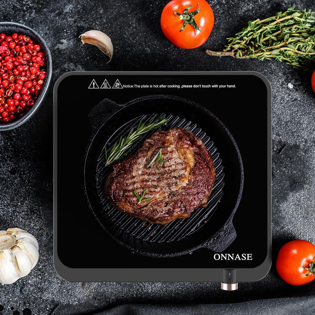 Portable Induction Cooktop, 1200W Single Burner with 2-in-1 Nonstick Griddle Plates, Black