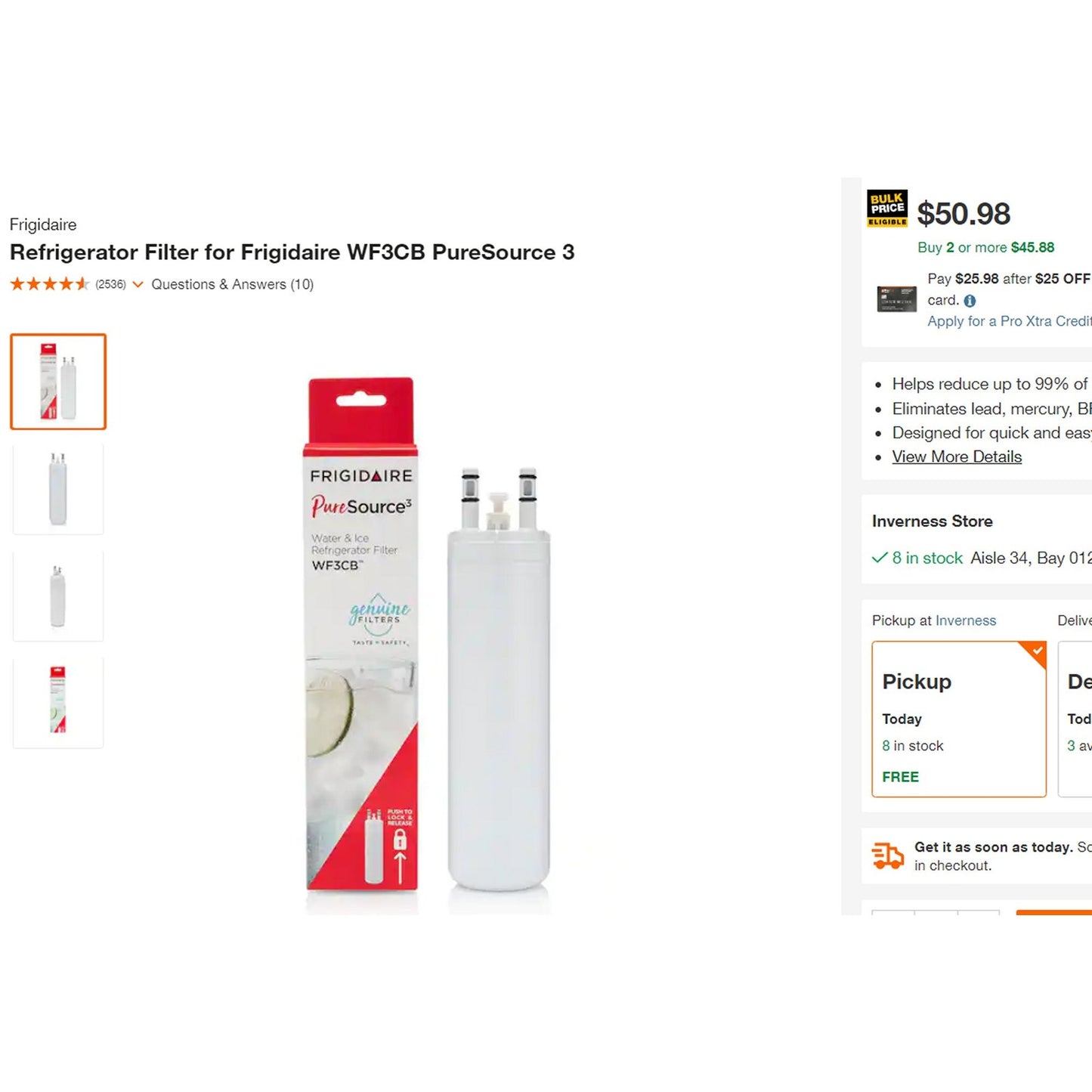 Frigidaire WF3CB PureSource 3 Refrigerator Water Filter | Genuine OEM | NSF Cert