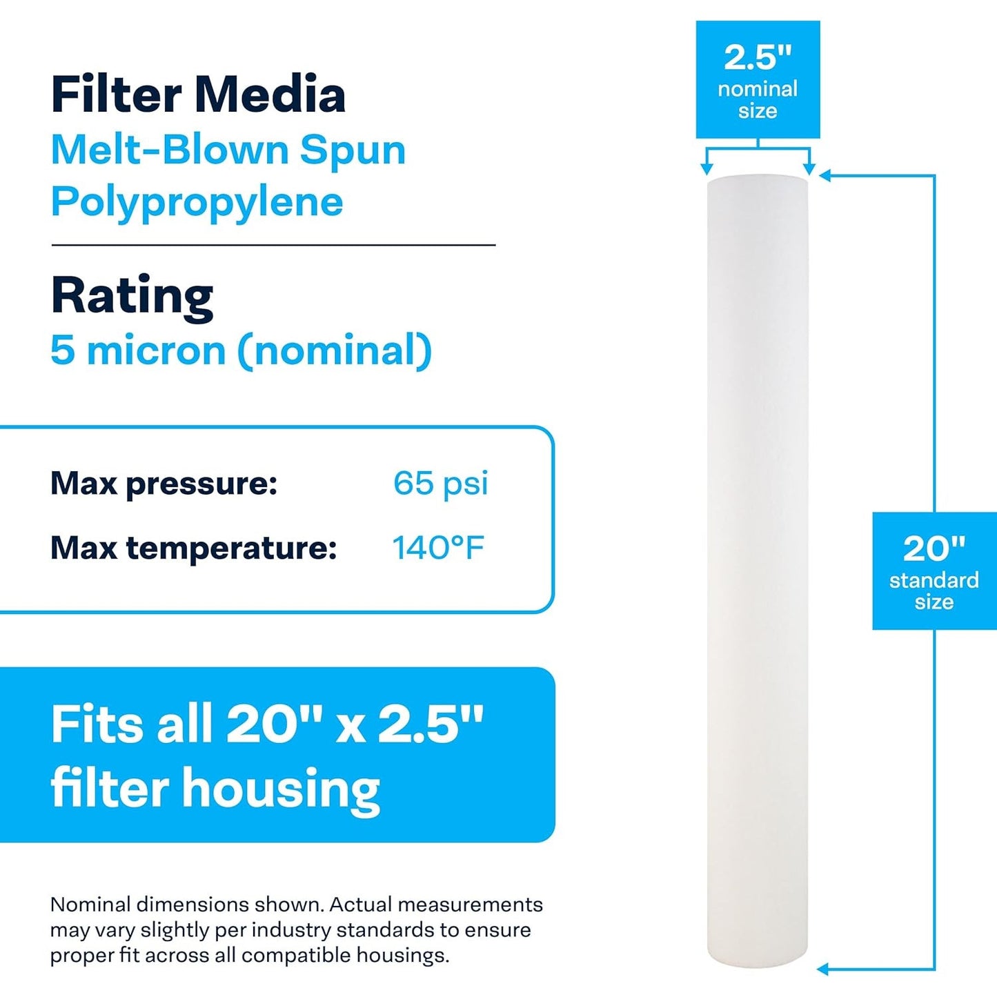 4-Pack SpiroPure SP-P5-20 Sediment Water Filter Cartridge 20"x2.5" 5 Micron Polypropylene