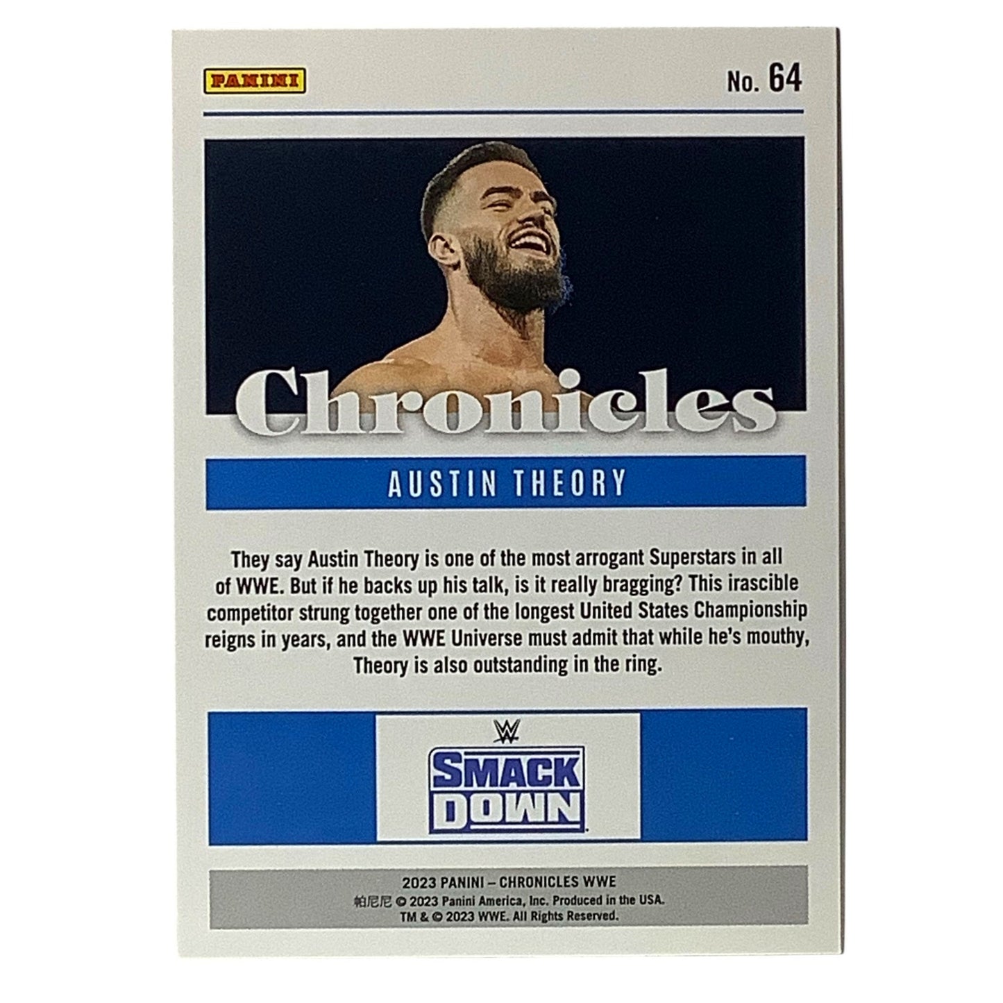 Austin Theory, WWE, Card 64, 2023 Panini - Chronicles WWE Collectors Card, NM+