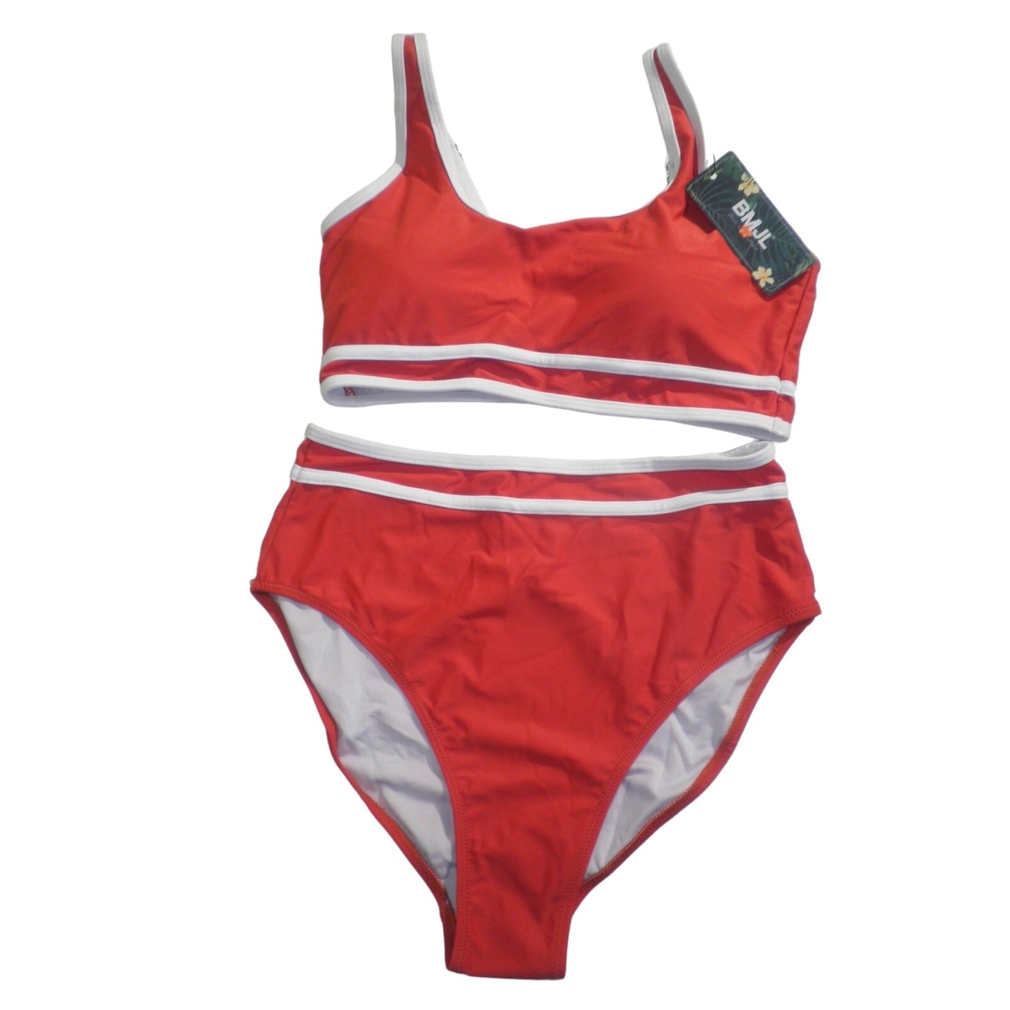 BMJL High Waisted Bikini Set Sporty Two Piece Cheeky High Cut Suit, Rust Red, M