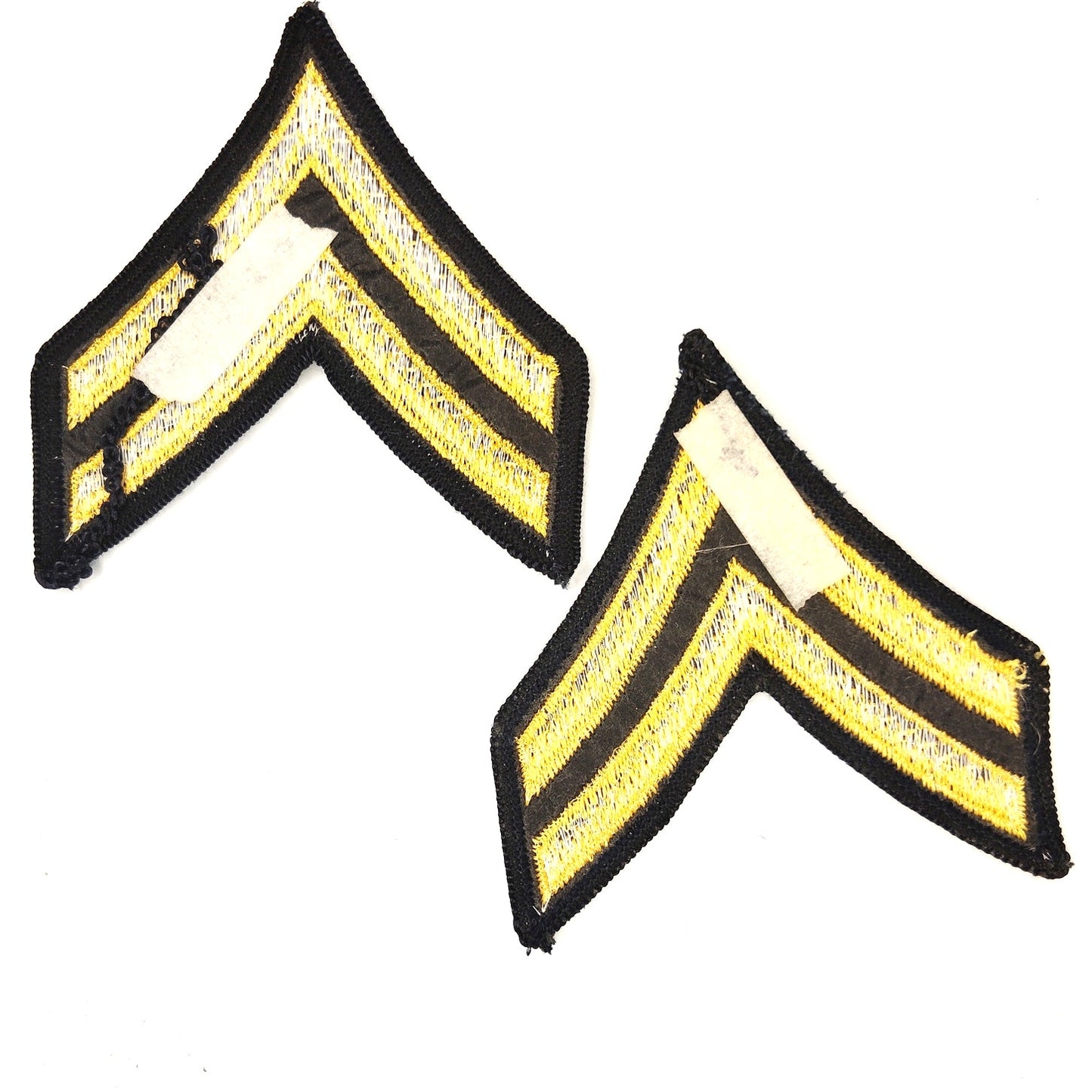 US Army Corporal E‑4 ASU Chevrons Male Size Gold on Black Sew‑On Pair 3.25 × 3"