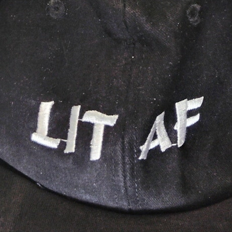 Embroidered "LIT AF" Hat Golf Cap Adjustable Unstructured Soft Black Unisex