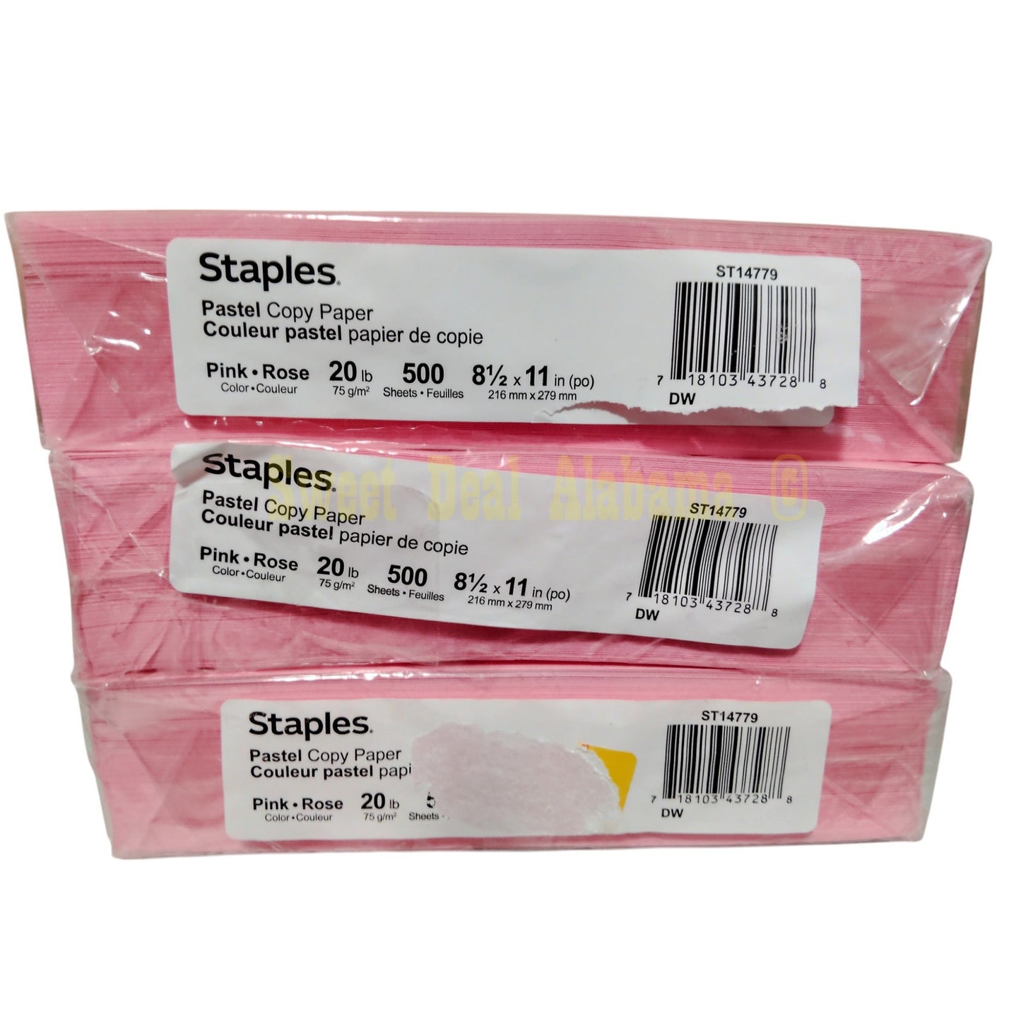3 Reams, 1500 Pages, Staples Pastel Pink Copy Paper 8-1/2" X 11" No.14779