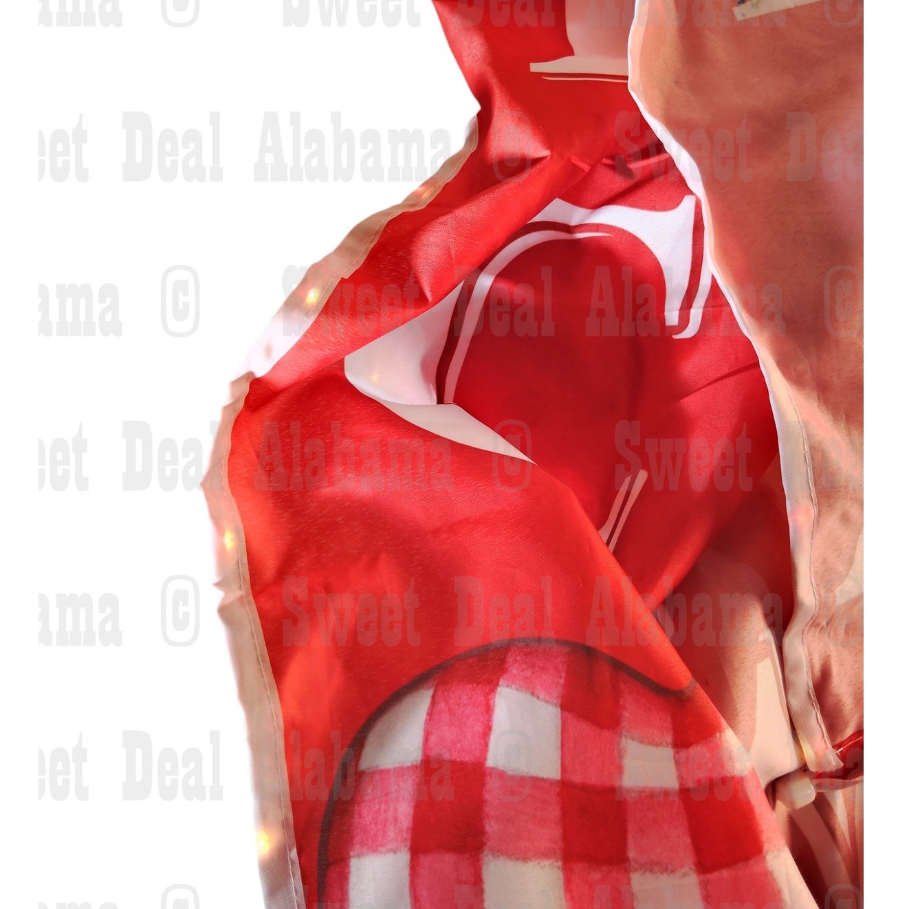 Vertical Welcome Banner – Red with Checkered Heart, Lighted Down The Sides