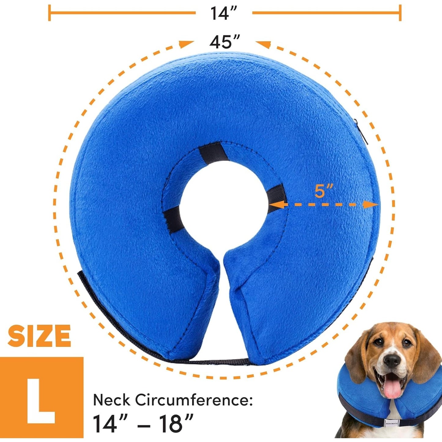 BENCMATE Dog's Soft Pet Recovery Collar, Does Not Block Vision, 16-18" Neck, L