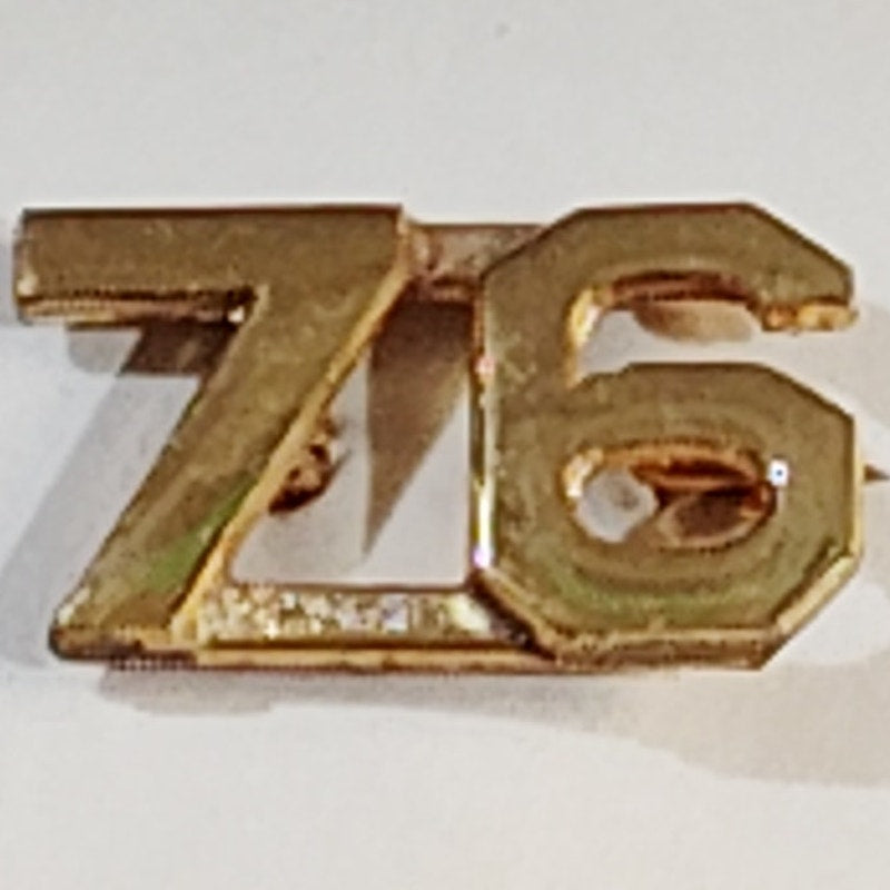 Early/Mid 1900s Brass C-Clasp "76" Collar Devices 3/8"H Hat / Lapel Pins Set