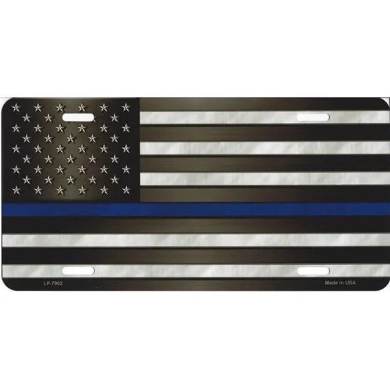 Thin Blue Line U.S. Flag License Plate – 6"x12" – Police Support – Metal