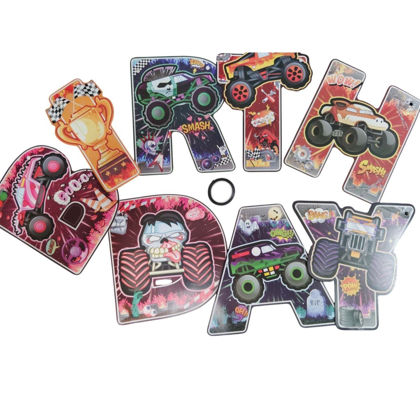 Monster Trucks Happy Birthday Banner/Garland | Party Decoration | 1 Set