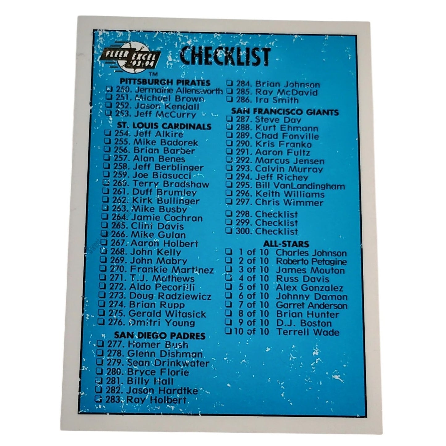 Checklist 125 Through 249, #299, 93-94 Fleer Excel Minor Leagues