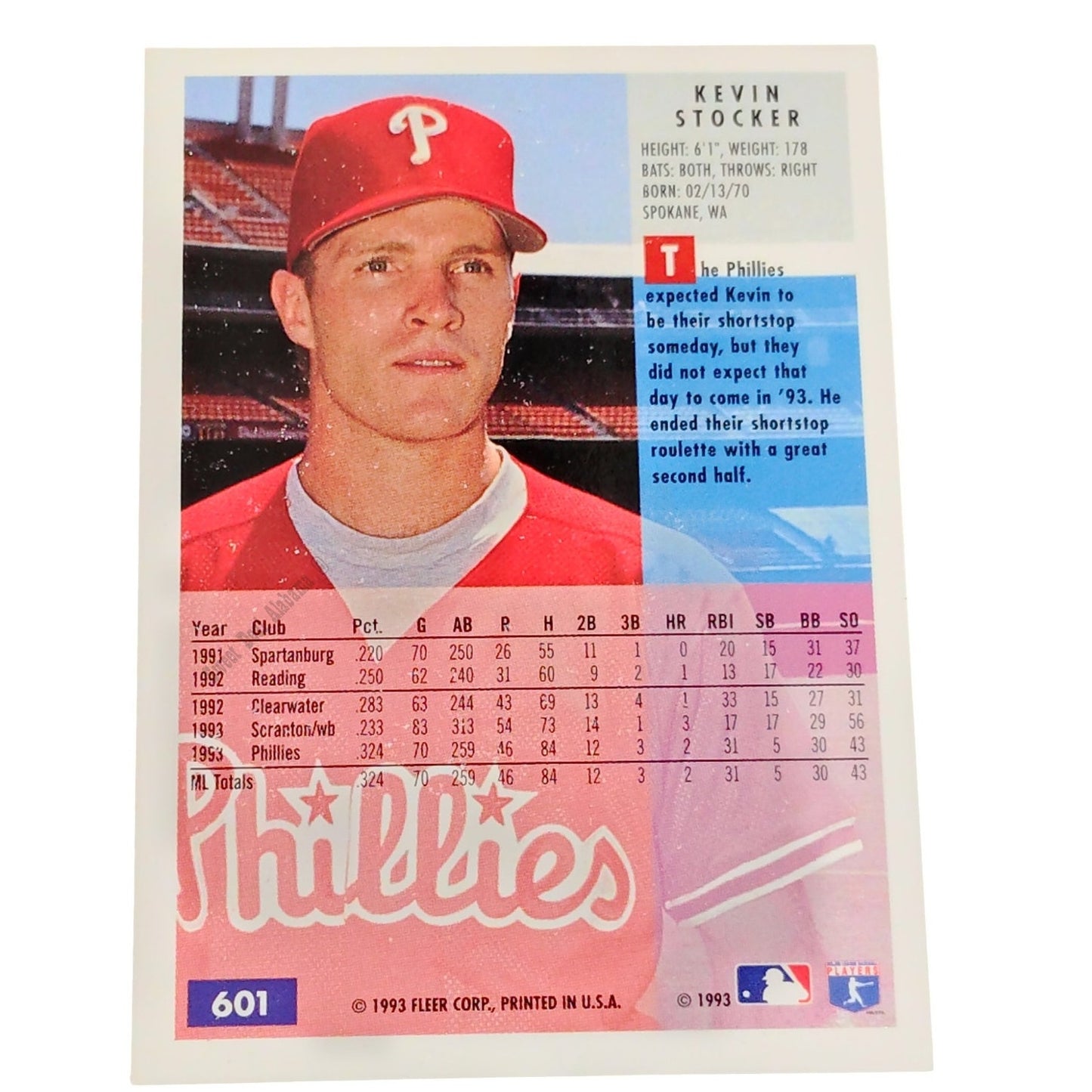 Kevin Stocker, Philadelphia Phillies #601, 1994 Fleer Baseball Collector's Card