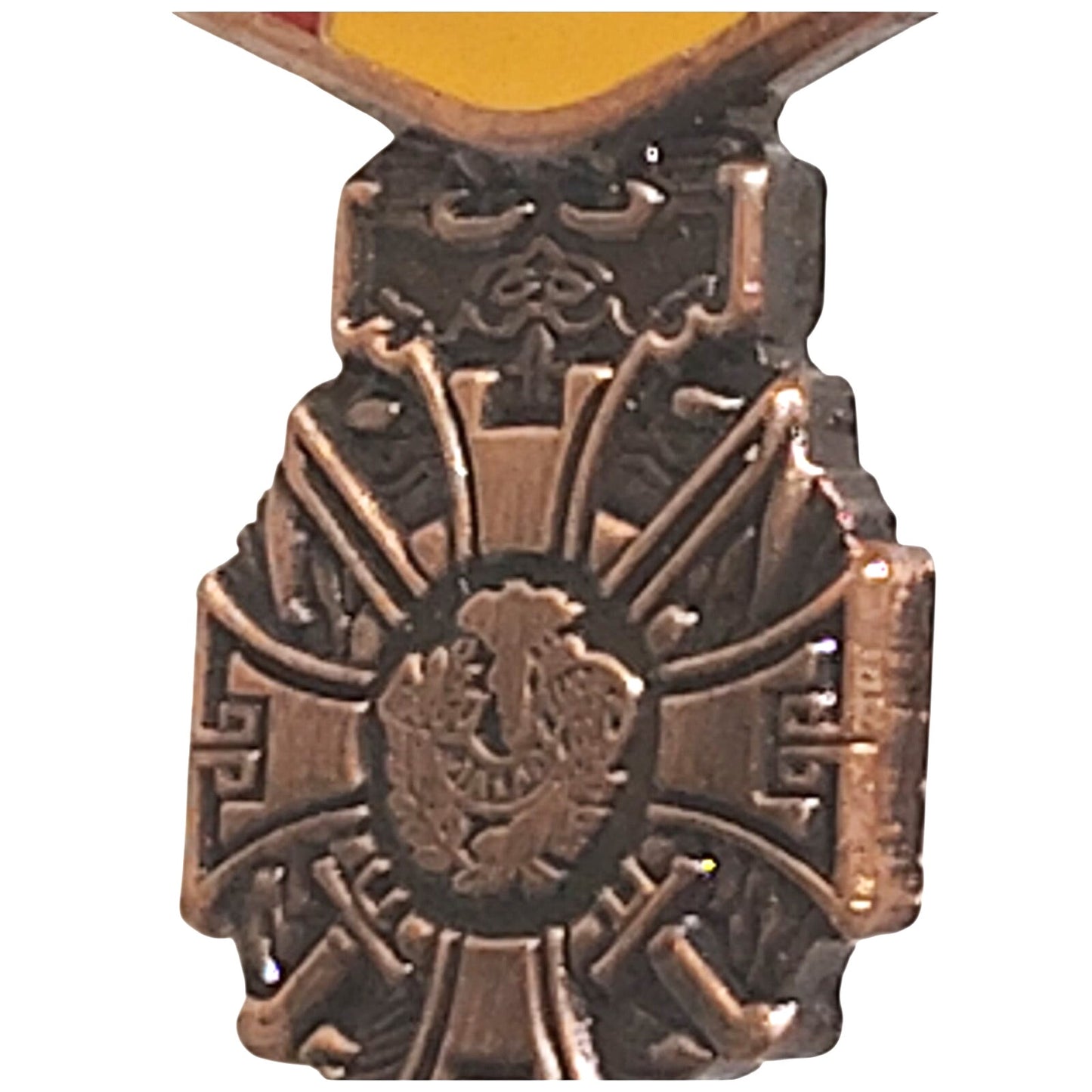 Mini Vietnam Gallantry Cross Novelty Hat/Lapel/Brooch Pin w/ Palm, 1‑1/8" × 3/4"