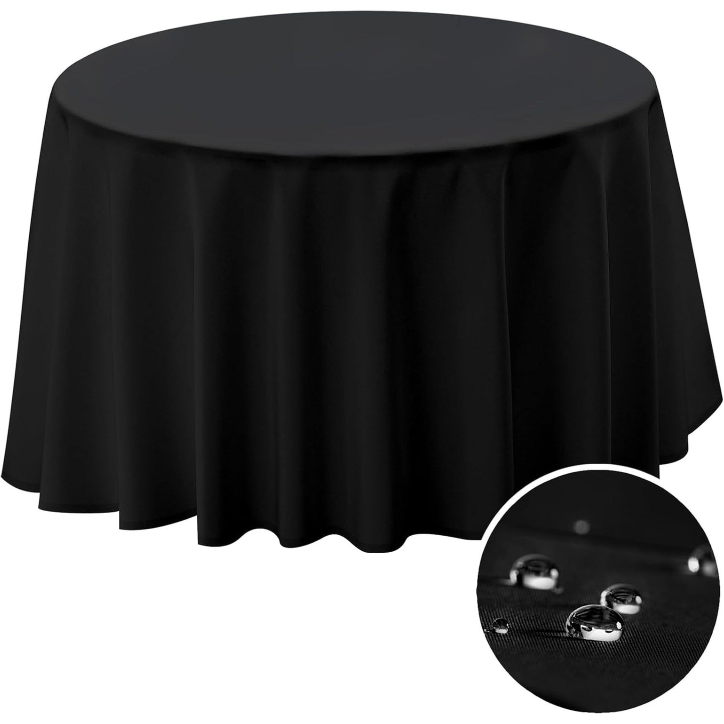 60 Inch Round Tablecloth – Black Polyester, Fits Max 50 Inch Diameter Table Top