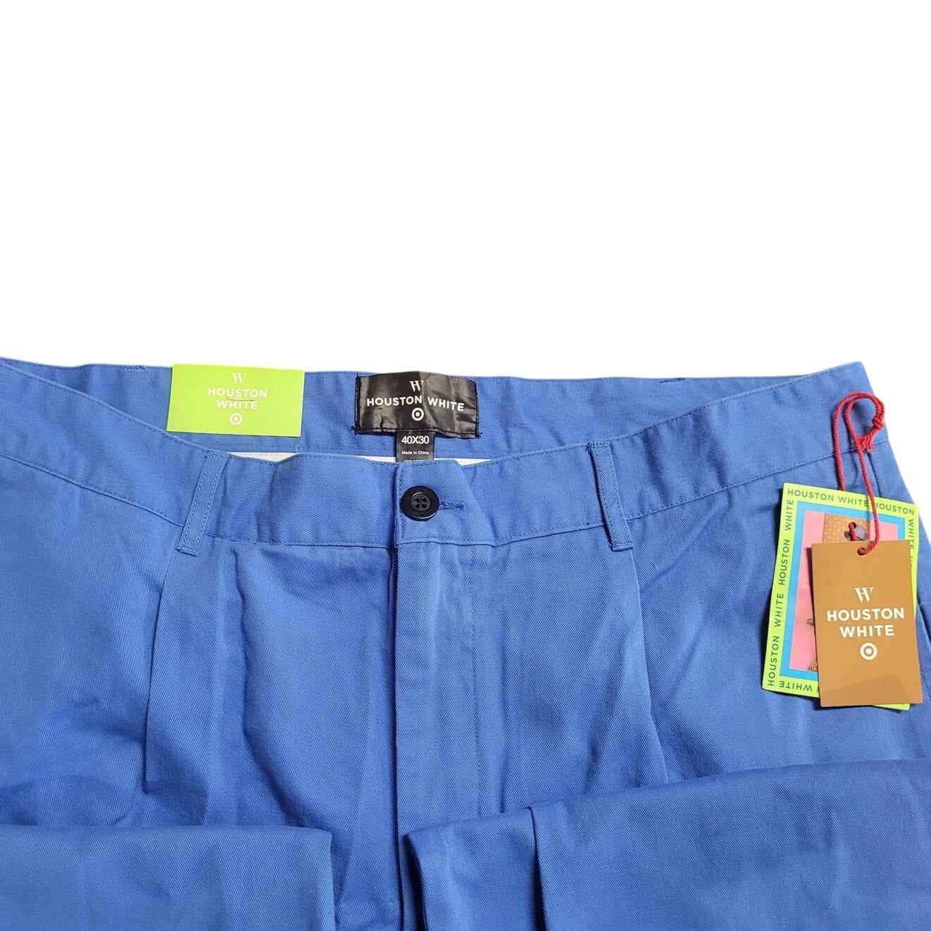 Men's Houston White, Single Pleated, Wide Leg, Chino Pants 40 x 30, Palace Blue