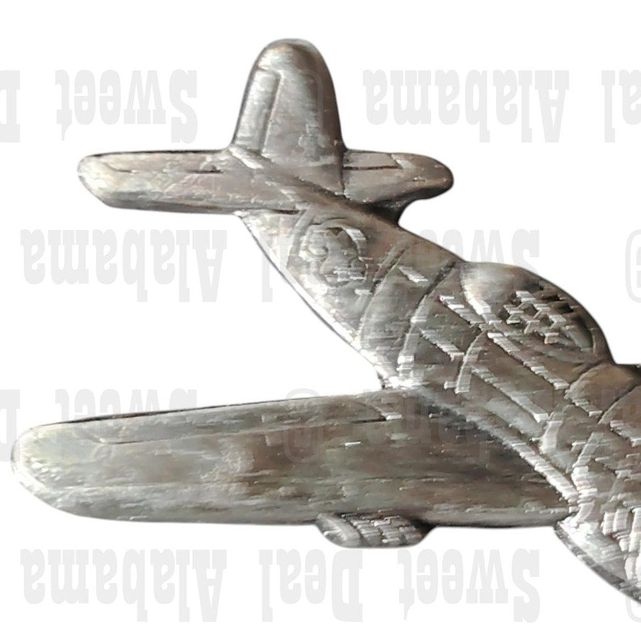 Thunderbolt P-47 Aircraft, Patinated Silver Tone Hat, Lapel Pin 1-1/4"W x 5/8"H
