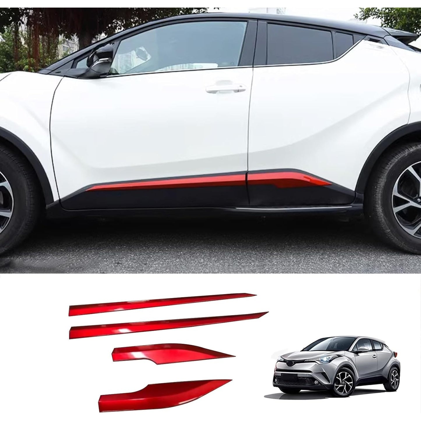 Red ABS Side Door Molding Trim 4PCS for Toyota C-HR CHR 2018–2023
