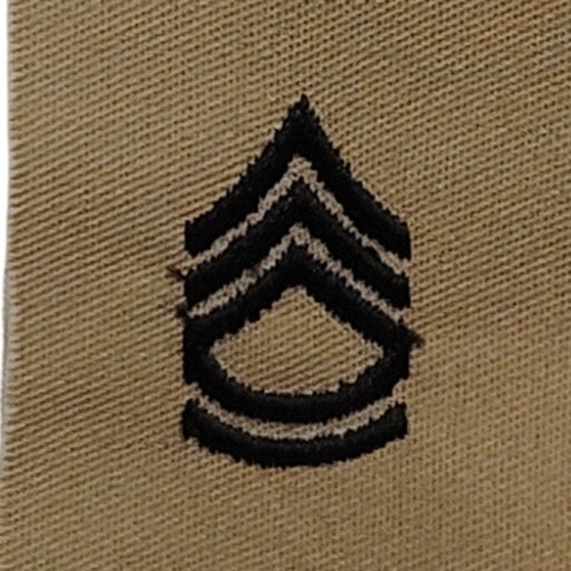 Vintage US Army E-7 Sergeant First Class Collar Device Tape Set – Black Chevrons on Khaki, 2"W