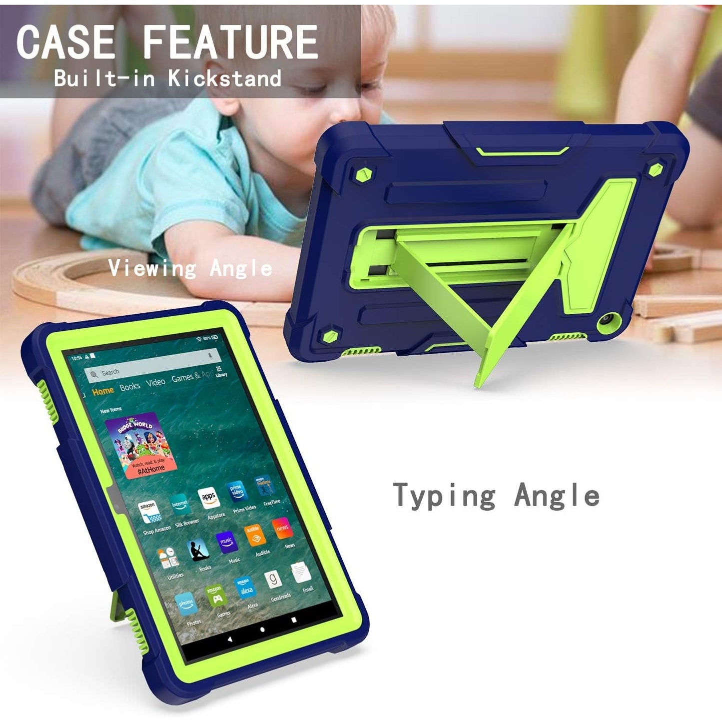 Case for Amazon Fire HD 8.0 2022, w/ Kickstand, Screen Protector & 2 Stylus Pens