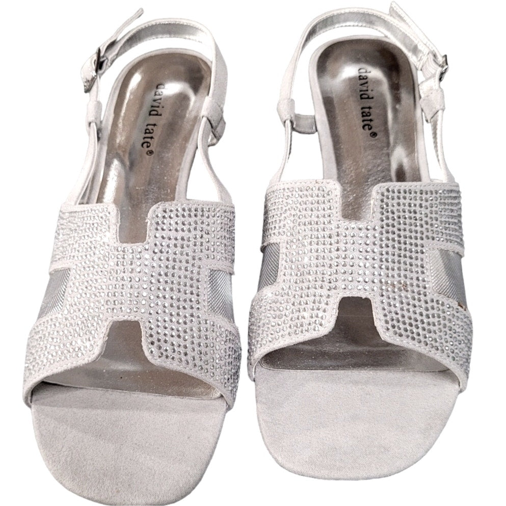 David Tate Women's Amber Block Cut-Out Heels, Silver Nova Suede, Size 8M