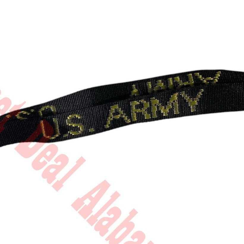 U.S. Army Embroidered Lanyard, 3/4"W, Keyring, Key Chain, Black w/ Gold Text