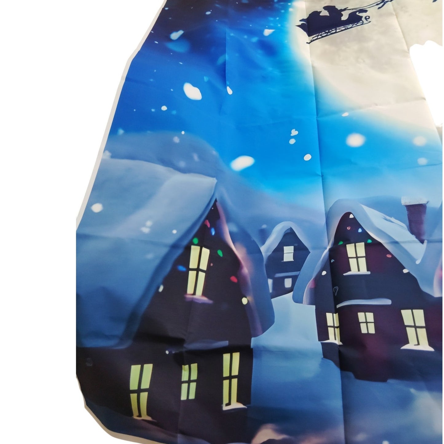 Polyester 7x5ft Christmas Eve Backdrop – Santa Sleigh, Snowy Forest, Moonlit Night
